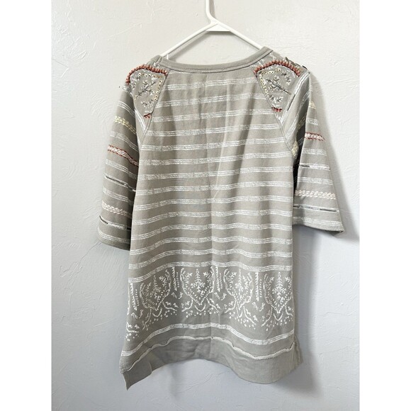 Soft Surroundings Artiste Tunic Top Striped Embroidered Beaded Gray XS New Boho - Picture 9 of 10